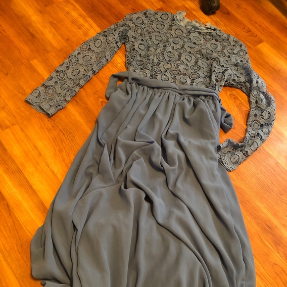 Anthropologie Dresses & Skirts - Beautiful Floor Length Blue Formal Dress Lace